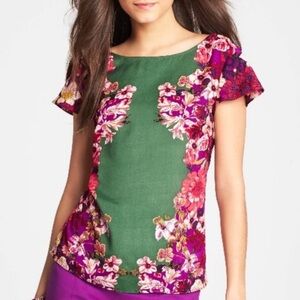 Ann Taylor Jungle Floral Print Flutter Sleeve Top Size 0